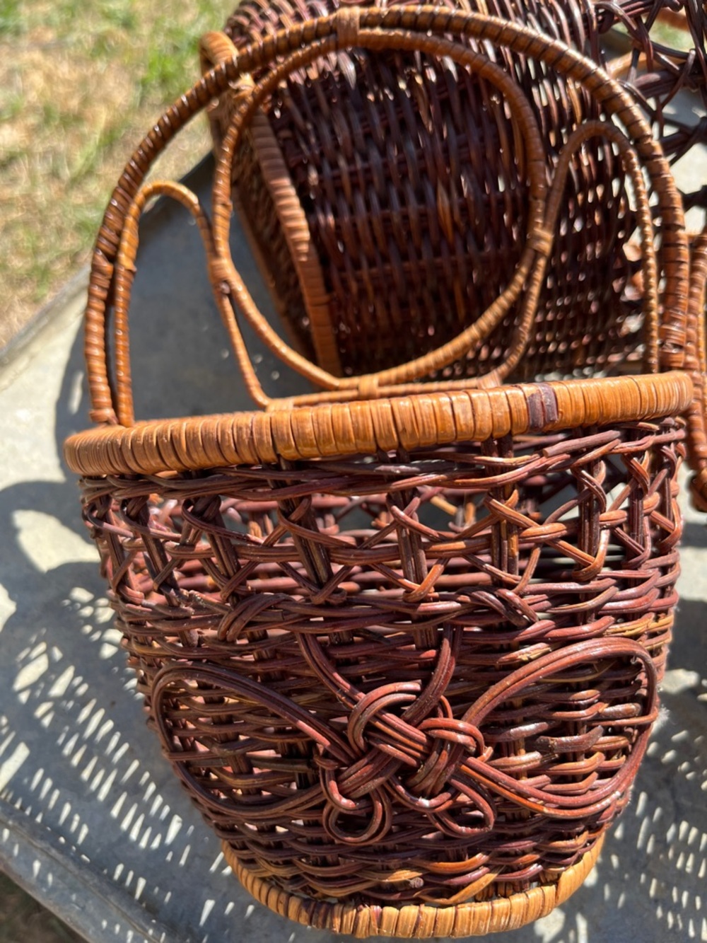 Set of 3 Woven Rattan Baskets - Brown